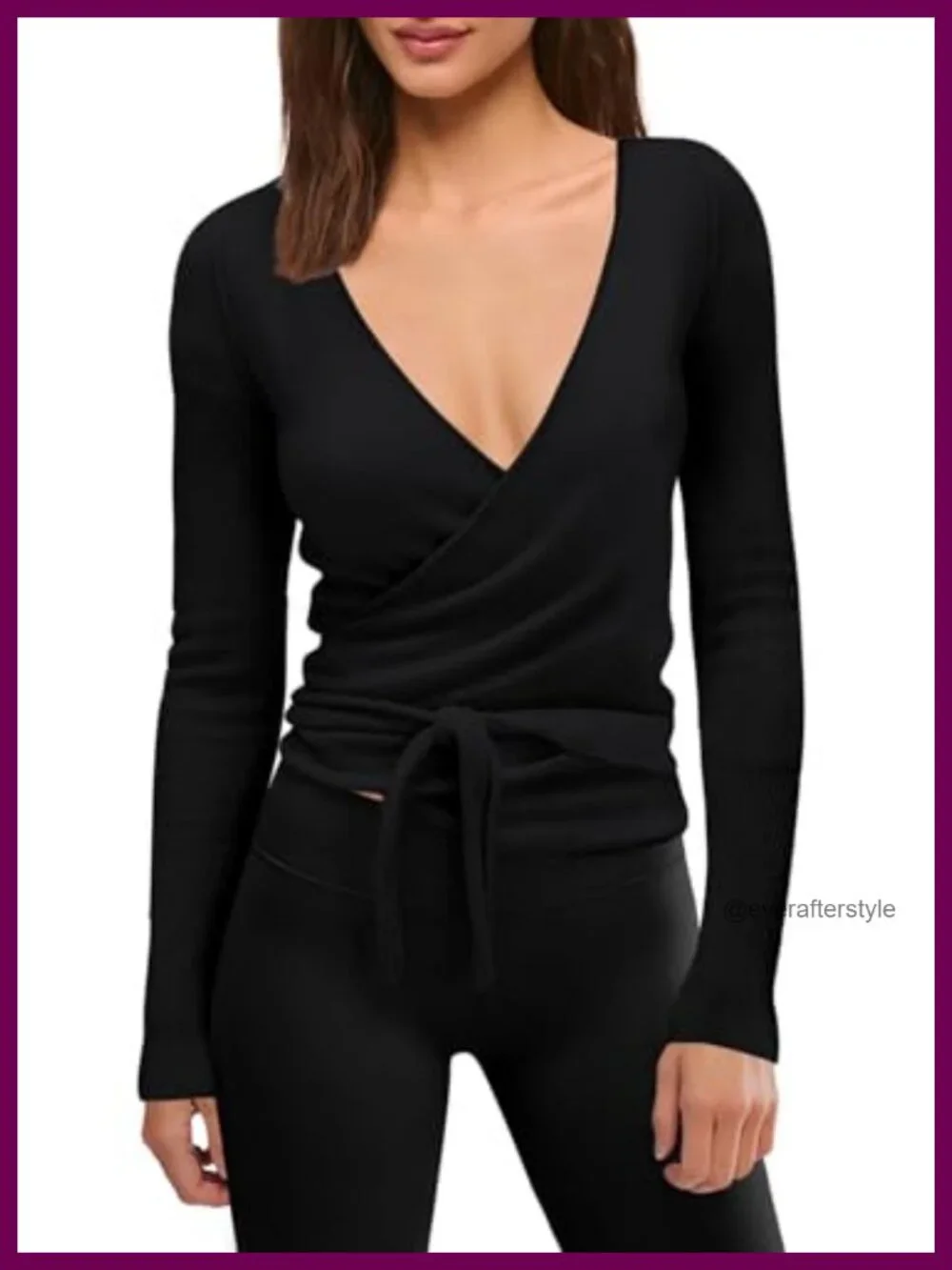 Women's Pilates Wrap Top Ballet Long Sleeve Twist Front